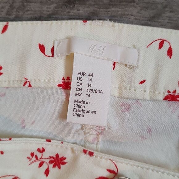H&M Size 14 Red Floral Print Slim Leg Twill Stretch Pants‎ - Picture 10 of 11